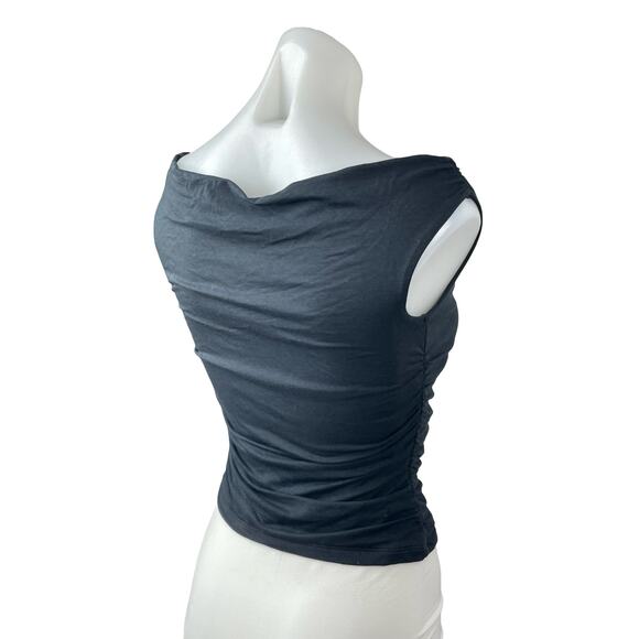 Abercrombie & Fitch Women's Black Cowl Neck Short Sleeve Ruched Crop Top Size XS - Picture 4 of 6